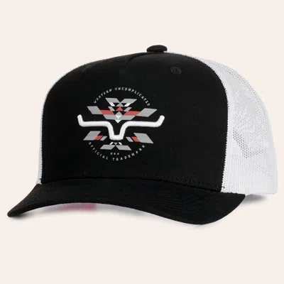 Kimes Ranch Brighton Black & White Aztec Logo Embroidered Curved Bill Trucker Cap