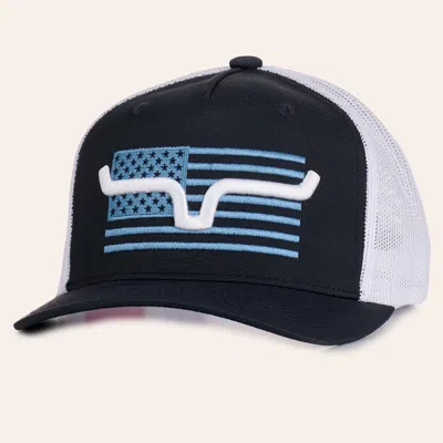 Kimes Ranch Capital Navy & White Flag Logo Embroidered Curved Bill Trucker Cap In Blue