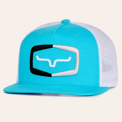 Kimes Ranch Framework Turquoise & White Flat Bill Trucker Cap In Blue