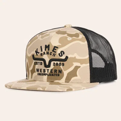 Kimes Ranch Grandview Natural Camo & Black Logo Embroidered Flat Bill Trucker Cap In Neutral