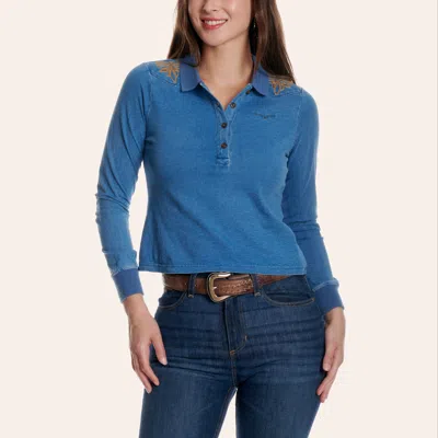 Kimes Ranch Women's Bluebell Dark Blue Embroidered Polo Shirt