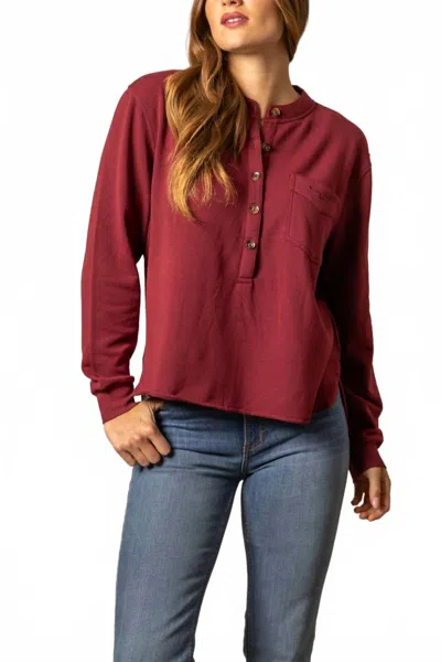 Kimes Ranch Women's Elouise Henley Long Sleeve Top In Maroon In Multi
