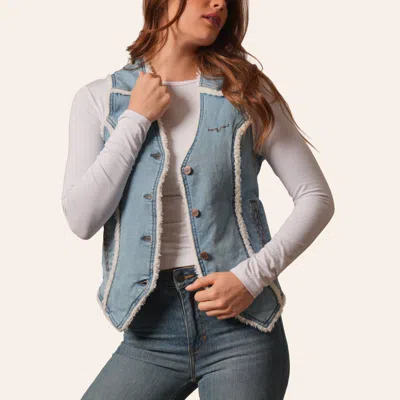 Kimes Ranch Women's Light Wash Denim Sherpa Vest In Prewash Indigo