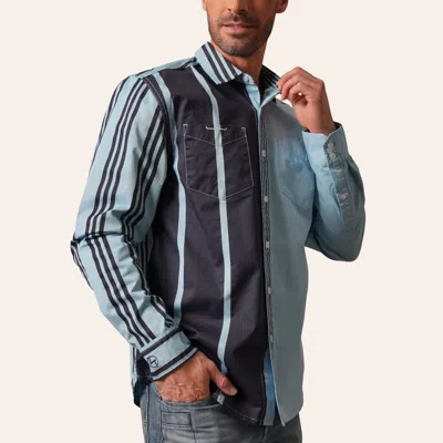 Kimes Ranch Zach Top X  Men's Bandit Blue Stripe Print Long Sleeve Shirt In Light Blue