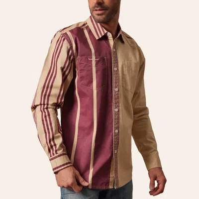 Kimes Ranch Zach Top X  Men's Bandit Maroon & Khaki Stripe Print Long Sleeve Shirt In Multi