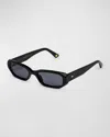 Kimeze Ore Black Acetate Rectangle Sunglasses In Black