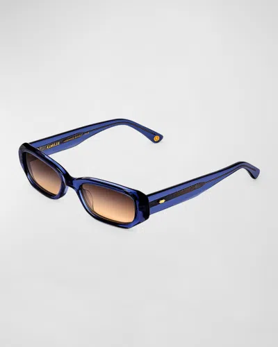 Kimeze Ore Blue Acetate Rectangle Sunglasses