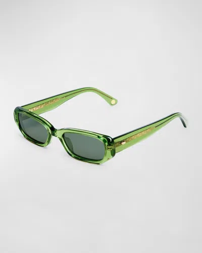 Kimeze Ore Green Acetate Rectangle Sunglasses In Olive Green