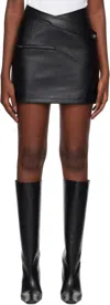 Kimhēkim Black V-waist Faux-leather Miniskirt In Black