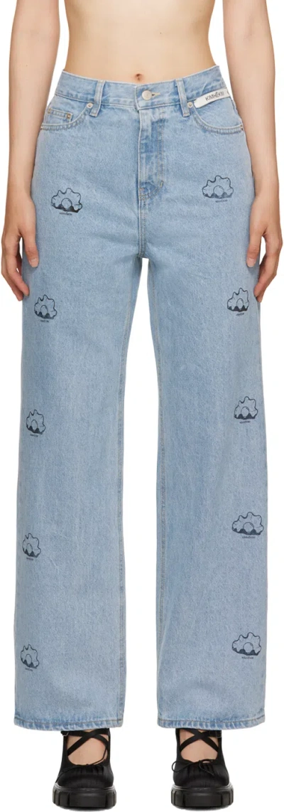Kimhēkim Blue Pearl Stamped Jeans In Sky Blue