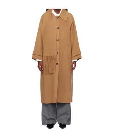 Kimhēkim Fringe Scarf Long Coat In Brown