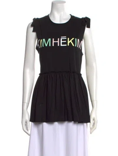 Pre-owned Kimhēkim Graphic Print Crew Neck Top In Black