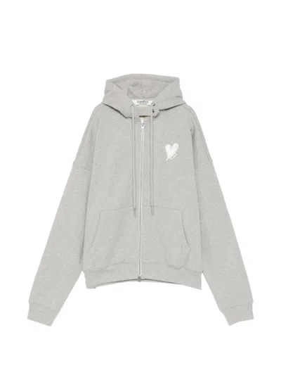 Kimhēkim Heart Patched Zip-up Hoodie In Gray