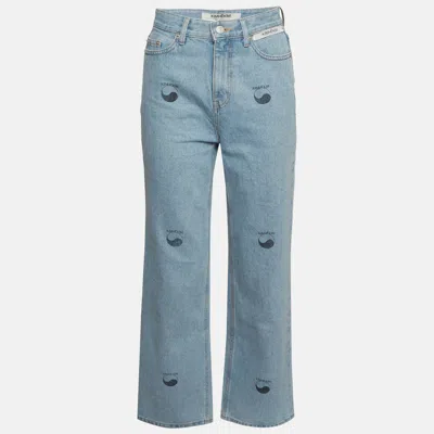Pre-owned Kimhēkim Kimhekim Blue Logo Print Denim Straight Fit Jeans S/ Waist 25.5"