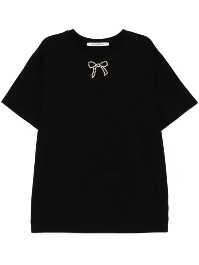 Kimhēkim Pearl Embellished Bow T-shirt In Black