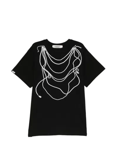 Kimhēkim Pearl-chain Printed T-shirt In Black