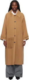 Kimhēkim Tan Alpaca Fringe Scarf Long Coat In Beige