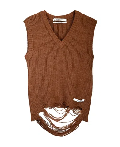Kimhēkim V-collar Imitation Old Sweater In Brown