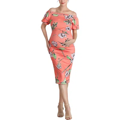 Kimi & Kai Aida Convertible Shoulder Ruched Maternity Dress In Pink