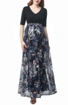 Kimi & Kai Annabelle V-neck Mesh Print Maternity Maxi Dress