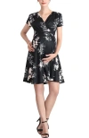 Kimi & Kai Bess Faux Wrap Maternity/nursing Dress In Black