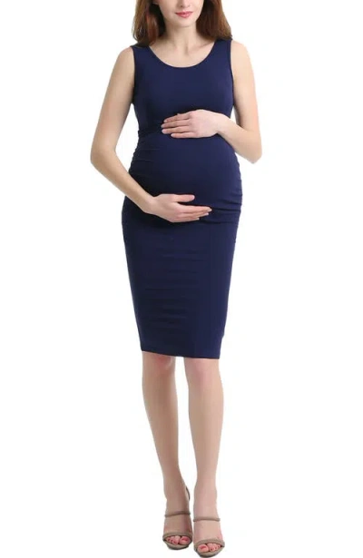 Kimi & Kai Delia Ruched Maternity Midi Dress In Blue