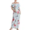 Kimi And Kai Deya Floral Off The Shoulder Maternity/nursing Maxi Dress In Blue Multicolored