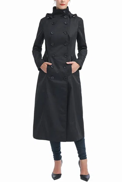 Kimi & Kai Elana Waterproof Long Trench Coat In Black