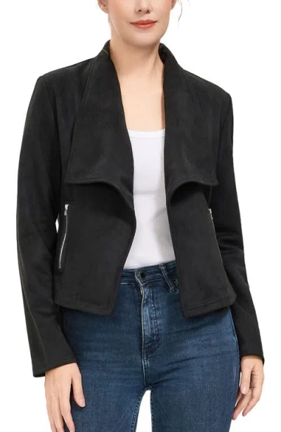 Kimi & Kai Faux Suede Open Front Jacket In Black