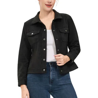 Kimi & Kai Faux Suede Trucker Jacket In Black