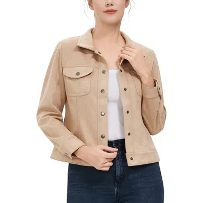 Kimi & Kai Faux Suede Trucker Jacket In Neutral