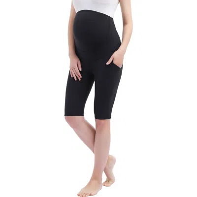 Kimi & Kai Fio  Belly Support Pocket Maternity Bike Shorts In Blue