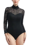 Kimi & Kai Gem Lace Mock Neck Bodysuit In Black