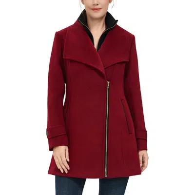 Kimi & Kai Kinsley Wool Blend Zip Front Walking Coat In Burgundy