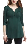 Kimi & Kai Lucy Lace Accent Pleated Maternity Top In Blue