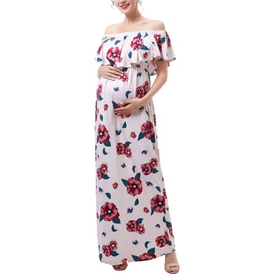 Kimi & Kai Marina Off The Shoulder Maternity Nursing Maxi Dress In Orange