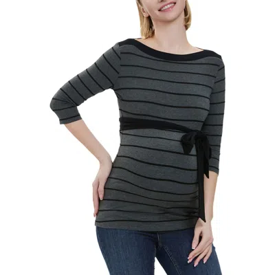 Kimi & Kai Maternity Striped Boat Neck Top In Multi