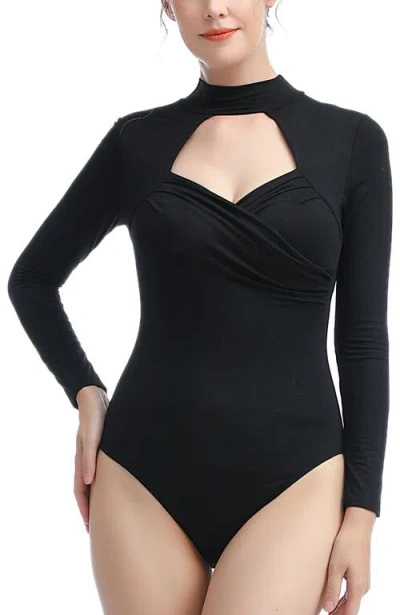 Kimi & Kai Min Faux Wrap Turtle Neck Bodysuit In Black