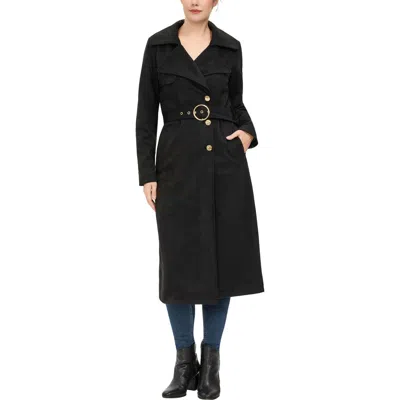 Kimi & Kai Natalia Faux Suede Trench Coat In Black