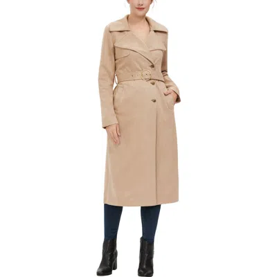 Kimi & Kai Natalia Faux Suede Trench Coat In Neutral