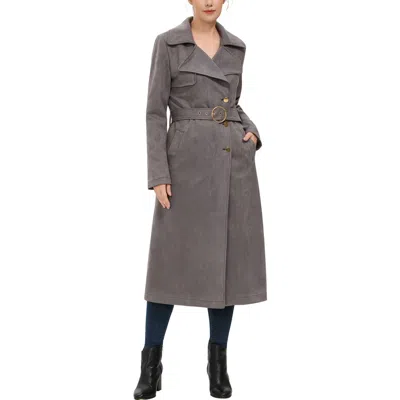 Kimi & Kai Natalia Faux Suede Trench Coat In Gray