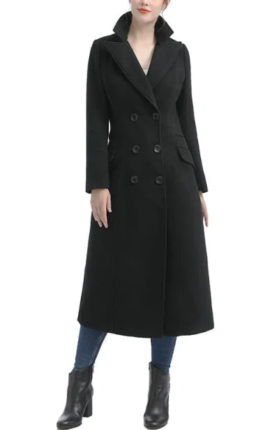Kimi & Kai Ovie Double Breasted Wool Blend Long Coat In Black