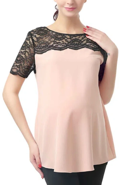Kimi & Kai Paisley Lace Yoke Maternity Blouse In Neutral