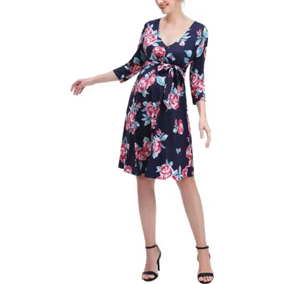 Kimi & Kai Phoebe Floral Faux Wrap Maternity Nursing Dress In Neutral