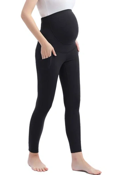 Kimi & Kai Sol Belly & Back Support Pocket Maternity Leggings In Black