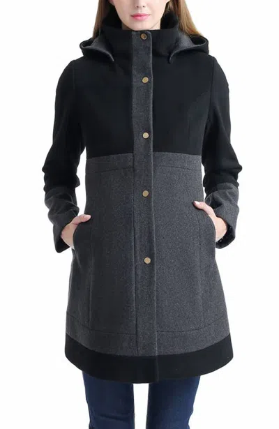 Kimi & Kai Tessa Maternity Colorblock Wool Coat In Black