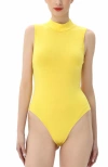 Kimi & Kai Turtleneck Sleeveless Bodysuit In Yellow