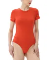 Kimi & Kai Women's Crew Neck Basic Bodysuit Top In Burnt Orange