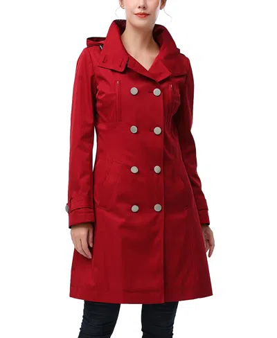 Kimi & Kai Women's Eeva Water-resistant Hooded Trench Coat In Red
