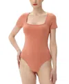 Kimi & Kai Women's Sweetheart Neck Basic Bodysuit Top In Dusty Coral